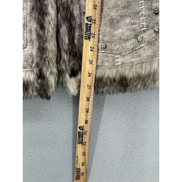 Powder River Outfitters Womens Tan Brown Faux Leather Fur Embellished Jacket Siz - Picture 7 of 8